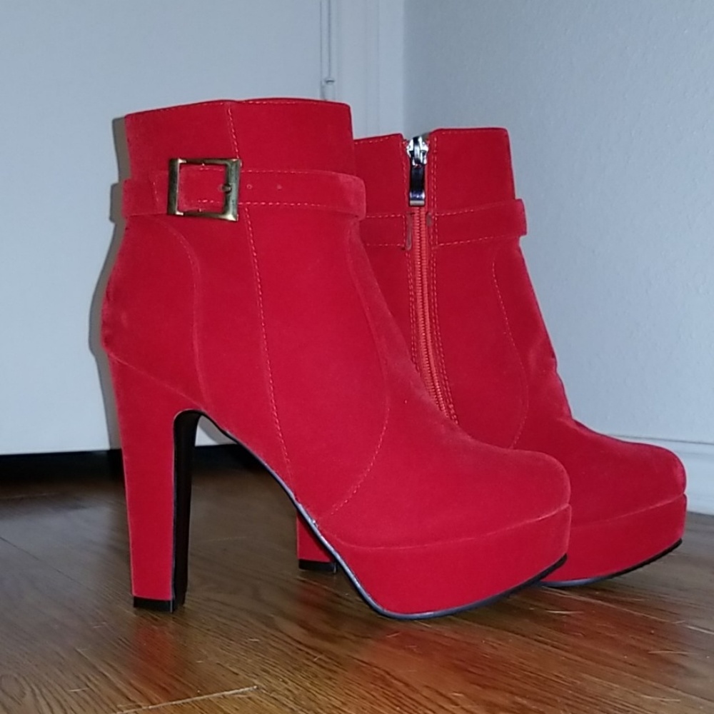 Stylish Red 4" Heeled Booties